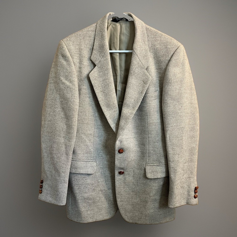 Caravelle Herringbone Wool Blazer Mens 40R Tan Two Button Sport Coat